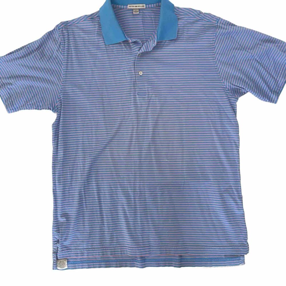 Peter Millar Shirt Mens XL Blue Striped‎ Golf Polo Lightweight Lyocell Stretch